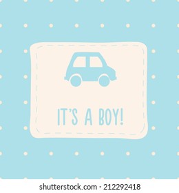 Cartoon vector card for new baby boy with car