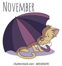 Cartoon vector cat for calendar month November