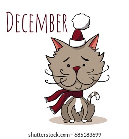 Cartoon vector cat for calendar month december