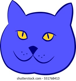 Cartoon vector cat face blue
