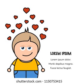 Cartoon vector caucasian man in love. Card or banner square design