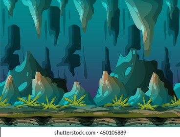 Cartoon vector cave landscape with separated layers for game and animation, game design asset