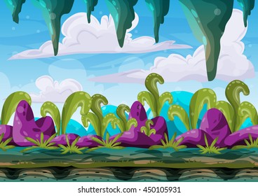 Cartoon vector cave landscape with separated layers for game and animation, game design asset