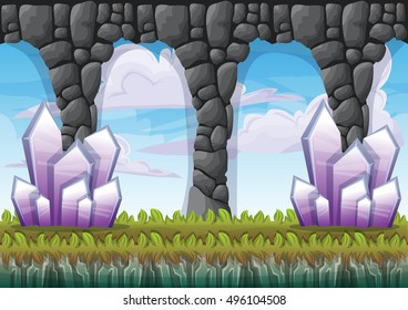 cartoon vector cave with separated layers for game and animation design asset