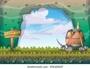 cartoon vector cave with separated layers for game and animation design asset