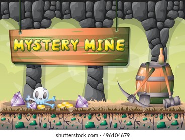 cartoon vector cave with separated layers for game and animation design asset