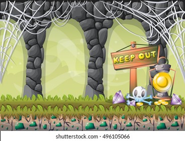 cartoon vector cave with separated layers for game and animation design asset