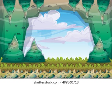 cartoon vector cave with separated layers for game and animation game design asset