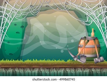 cartoon vector cave with separated layers for game and animation game design asset
