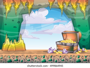 cartoon vector cave with separated layers for game and animation game design asset