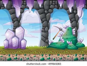 cartoon vector cave with separated layers for game and animation game design asset