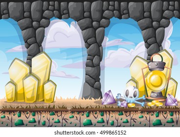 cartoon vector cave with separated layers for game and animation game design asset