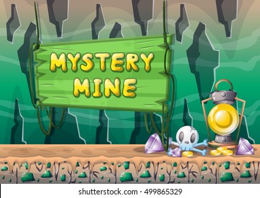 cartoon vector cave with separated layers for game and animation game design asset