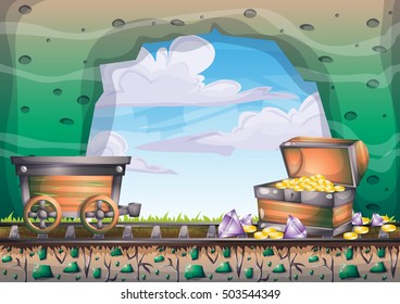 cartoon vector cave with separated layers for game and animation game design asset