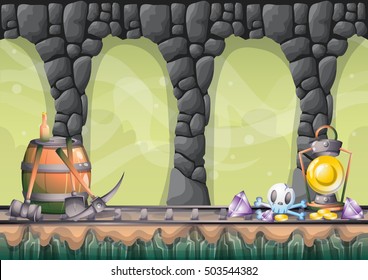 cartoon vector cave with separated layers for game and animation game design asset
