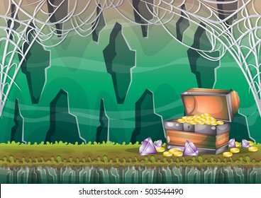 cartoon vector cave with separated layers for game and animation game design asset