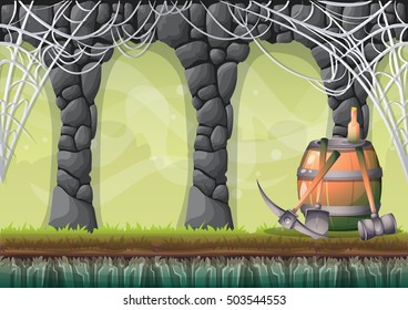 cartoon vector cave with separated layers for game and animation game design asset