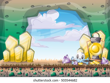 cartoon vector cave with separated layers for game and animation game design asset