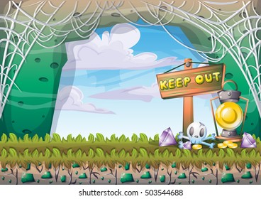 cartoon vector cave with separated layers for game and animation game design asset