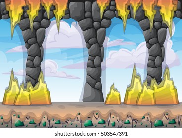 cartoon vector cave with separated layers for game and animation game design asset