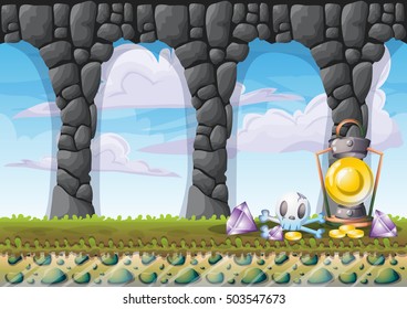 cartoon vector cave with separated layers for game and animation game design asset