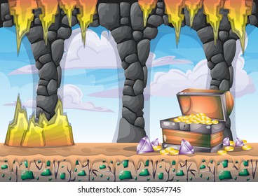 cartoon vector cave with separated layers for game and animation game design asset