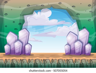 cartoon vector cave with separated layers for game and animation game design asset