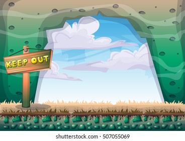 cartoon vector cave with separated layers for game and animation game design asset