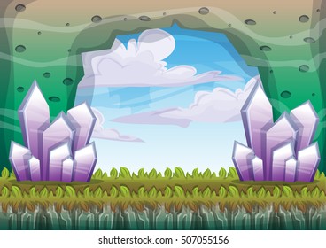 cartoon vector cave with separated layers for game and animation game design asset