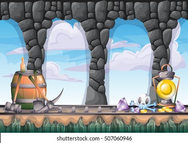 cartoon vector cave with separated layers for game and animation game design asset