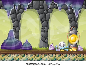 cartoon vector cave with separated layers for game and animation game design asset