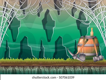 cartoon vector cave with separated layers for game and animation game design asset