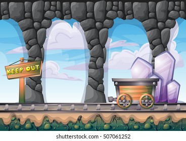 cartoon vector cave with separated layers for game and animation game design asset