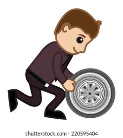 Cartoon Vector - Changing the Vehicle Wheel