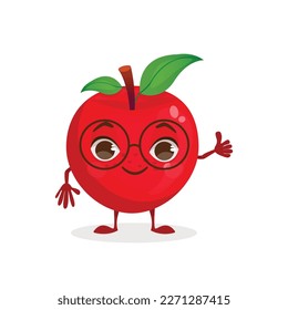 Caricatura vectorial fruta - Apple. Fruta con cara, brazos y piernas.