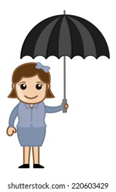 Cartoon Vector Character - Girl with Umbrella