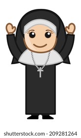Cartoon Vector Character - Happy Religious Nun