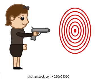 Cartoon Vector Character - Lady Practicing Shooting