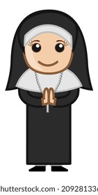 Cartoon Vector Character - Nun Praying