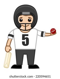 Cartoon Vector Character - Playing Cricket