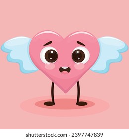 Cartoon vector character of red heart with wings for Valentine's day	