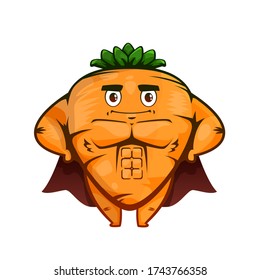 Cartoon vector character of super cool strong carrot isolated on white background