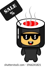 cartoon vector character sushi roll sale mascot, perfect for advertising or promotion