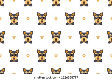 Cartoon vector character yorkshire terrier dog seamless pattern