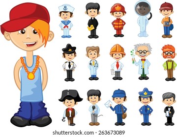 Cartoon vector characters of different characters and professions 