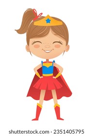 Caricaturas vectoriales Superheroe Girl, aisladas en fondo blanco. Perfecto para fiestas, invitaciones, web, mascota.