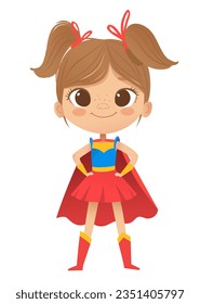 Caricaturas vectoriales Superheroe Girl, aisladas en fondo blanco. Perfecto para fiestas, invitaciones, web, mascota.