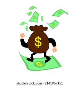 cartoon vector chasing american dollar bills