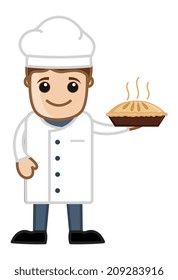 Cartoon Vector Chef Holding Pan Cake
