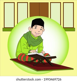 cartoon vector of children's character "learning religious activities"